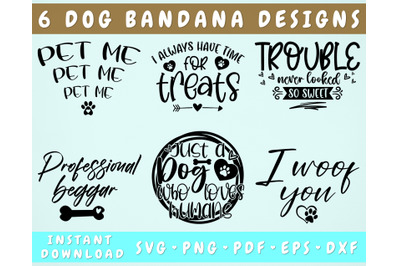 Dog Bandana SVG Bundle, 6 Designs, Dog Bandana Cut Files