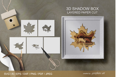 Fall maple leaf Shadow box. Layered papercut SVG laser cut