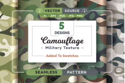Set 5 Camouflage Seamless Patterns | Elements PNG