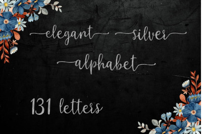Sliver glitter alphabet clip art, Silver font