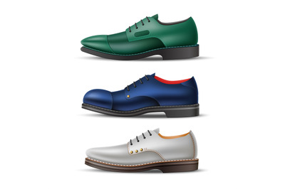 Realistic classic men shoes types. Isolated male natural leather footw