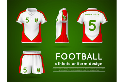 Realistic soccer uniform. 3D sport shirt and shorts design template&2C; f