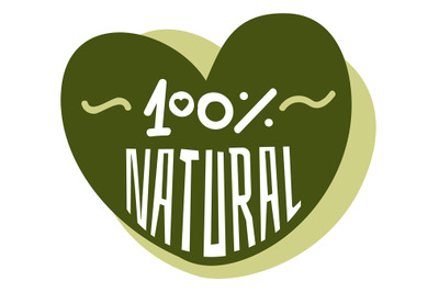 Natural product badge. Green eco heart sticker