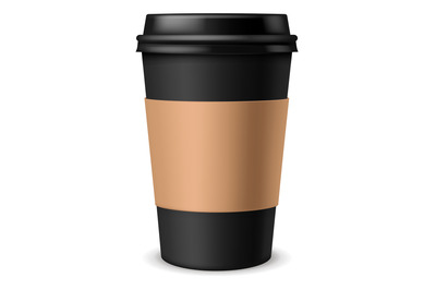 Black cardboard cup. Realistic coffee brand mockup