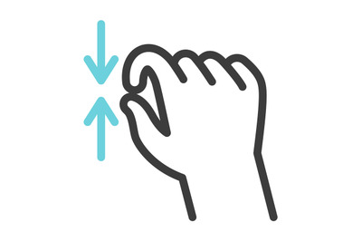 Zoom out gesture. Hand on touch screen icon