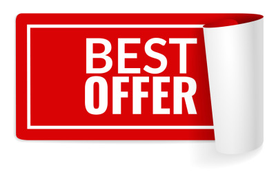 Best offer curled red sticker. Sticky label mockup