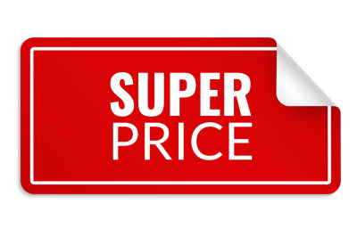 Super price label. Red sticky curled note