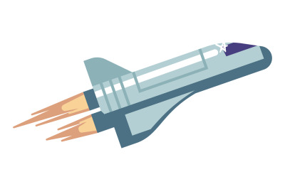 Spaceship icon. Rocket flight. Cartoon futuristic spacecraft