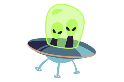 Green alien in flying saucer. Ufo spaceship icon