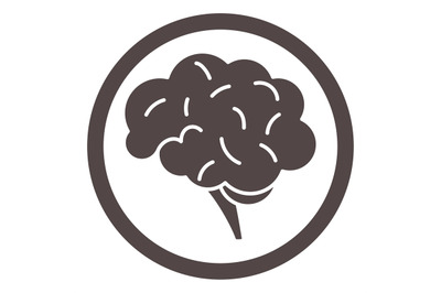 Human brain icon. Black round mind symbol