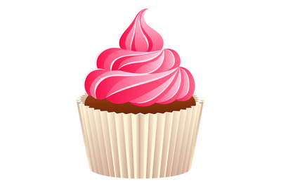 Pink cream swirl dessert. Sweet cupcake icon