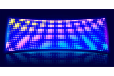 Curved LED screen. Digital stadium scene, glowing video stage and lcd