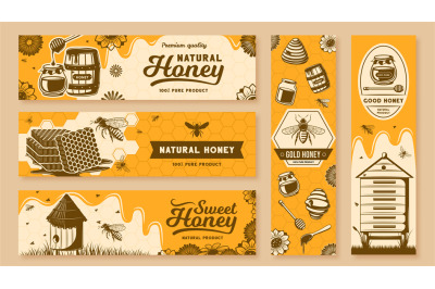 Hone banners. Healthy natural sweets, bee farm products and header wit