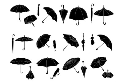 Stencil umbrellas. Folded parasol&2C; open umbrella for rainy weather or