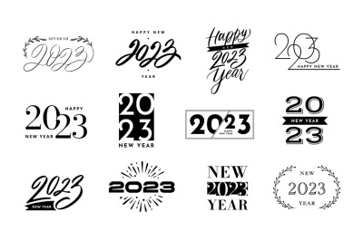 Happy New Year 2023 lettering. Congratulatory banner for new year cele