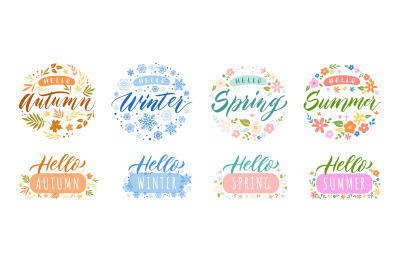 Hello season lettering badge. Autumn, Winter, Spring and Summer season