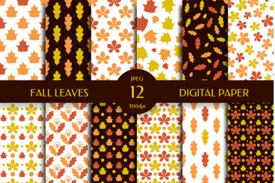 Fall Leaves Seamless Patterns Digital Paper Bundle