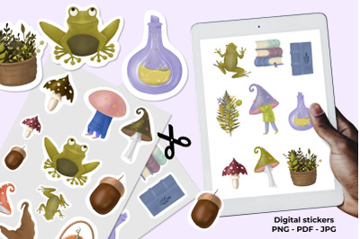 Goblincore stickers, frogs and mushrooms goodnotes png