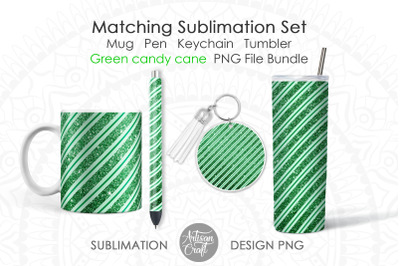 Christmas sublimation PNG bundle, Green candy cane, mug sublimation