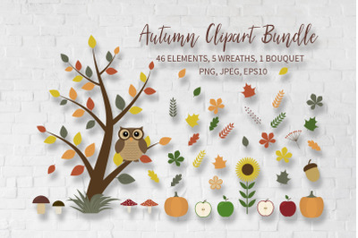 Autumn  Clipart Bundle. Fall Forest Clip Art Set.