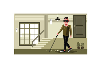 Blind Man walking with a Stick Graphics Illustration