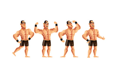 Bodybuilder Character Set Graphics Vector Illustration