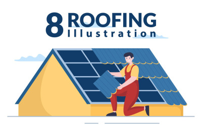 8 Roofing Construction Workers Illustration