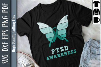 Butterfly PTSD Awareness Teal Ribbon