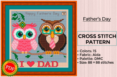 Fathers Day Cross Stitch Pattern | Two owls