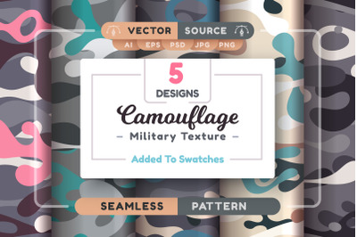 Set 5 Camouflage Seamless Patterns | Elements PNG