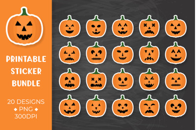 Halloween sticker bundle. Pumpkin Faces stickers printable.