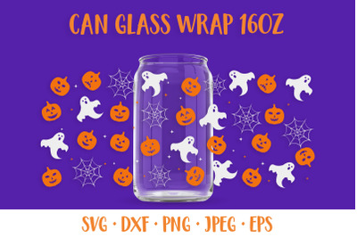 Pumpkins and Ghosts Can Glass Wrap SVG. Halloween Glass Can