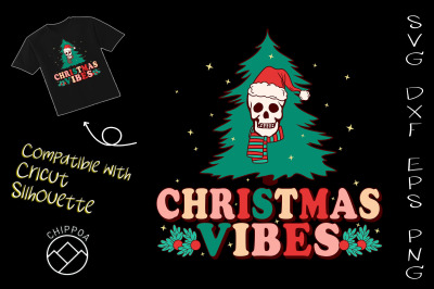 Christmas Vibes retro Skull