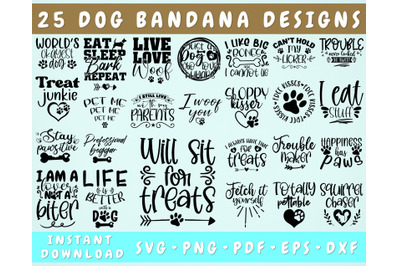 Dog Bandana SVG Bundle, 25 Designs, Funny Dog Bandana SVG Cut Files