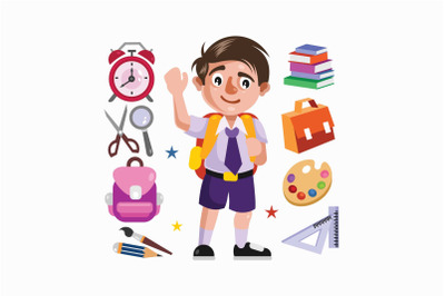 Boy Student and School Supplies Illustration