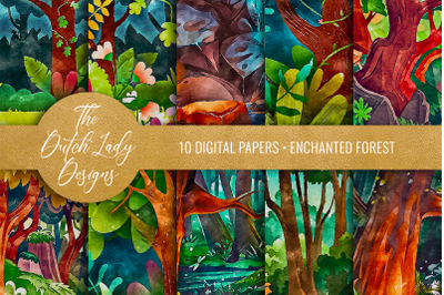 Enchanted Forest Watercolor Scrapbook Papers