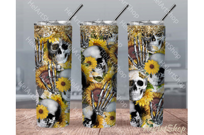 Sunflower Skull Tumbler | PNG Sublimation | Gothic Png