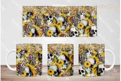 Sunflower Skull Mug PNG |Halloween Mug Wrap