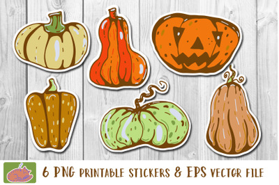Halloween Pumpkin printable stickers, PNG fall stickers.