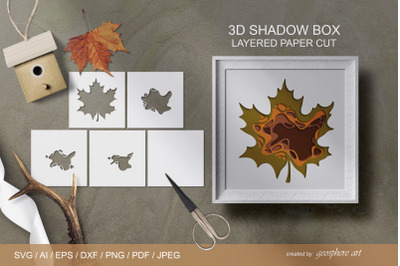 Fall maple leaf Layered papercut SVG laser cut, Shadow box