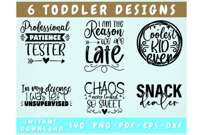 Toddler SVG Bundle&2C; 6 Designs&2C; Funny Toddler SVG Cut Files