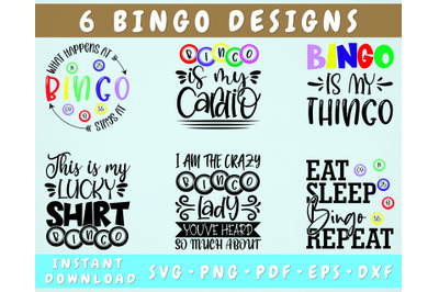 Bingo SVG Bundle, 6 Designs, Bingo Quotes SVG, Bingo Shirt SVG