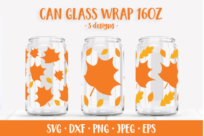 Maple Leaves Can Glass Wrap SVG. Autumn  Glass Can 3 Designs