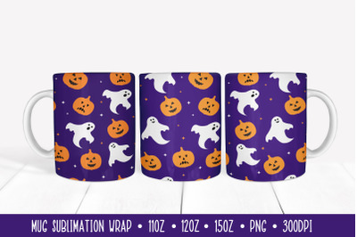 Halloween Mug Wrap Sublimation. Pumpkins and  Ghosts Mug Wrap