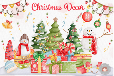 Watercolor Christmas Decoration Clipart | Christmas Ornament Bundle