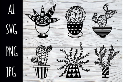 Cute doodle cactus clipart, succulent plant