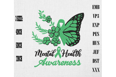 Mental Health Awareness Butterfly Embroidery