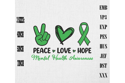 Peace Love Hope Mental Health Awareness Embroidery