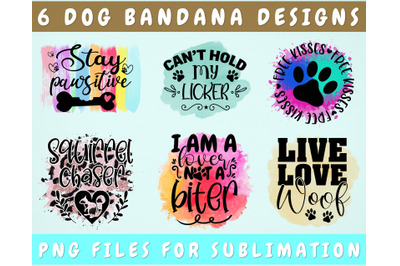 Dog Bandana Sublimation Designs Bundle, 6 Dog Bandana PNG Files