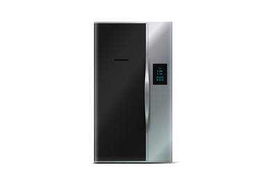 Refrigerator. Realistic kitchen appliance. Electronic household device